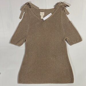 Chico's Tan Cold Shoulder Top with Bow Ties